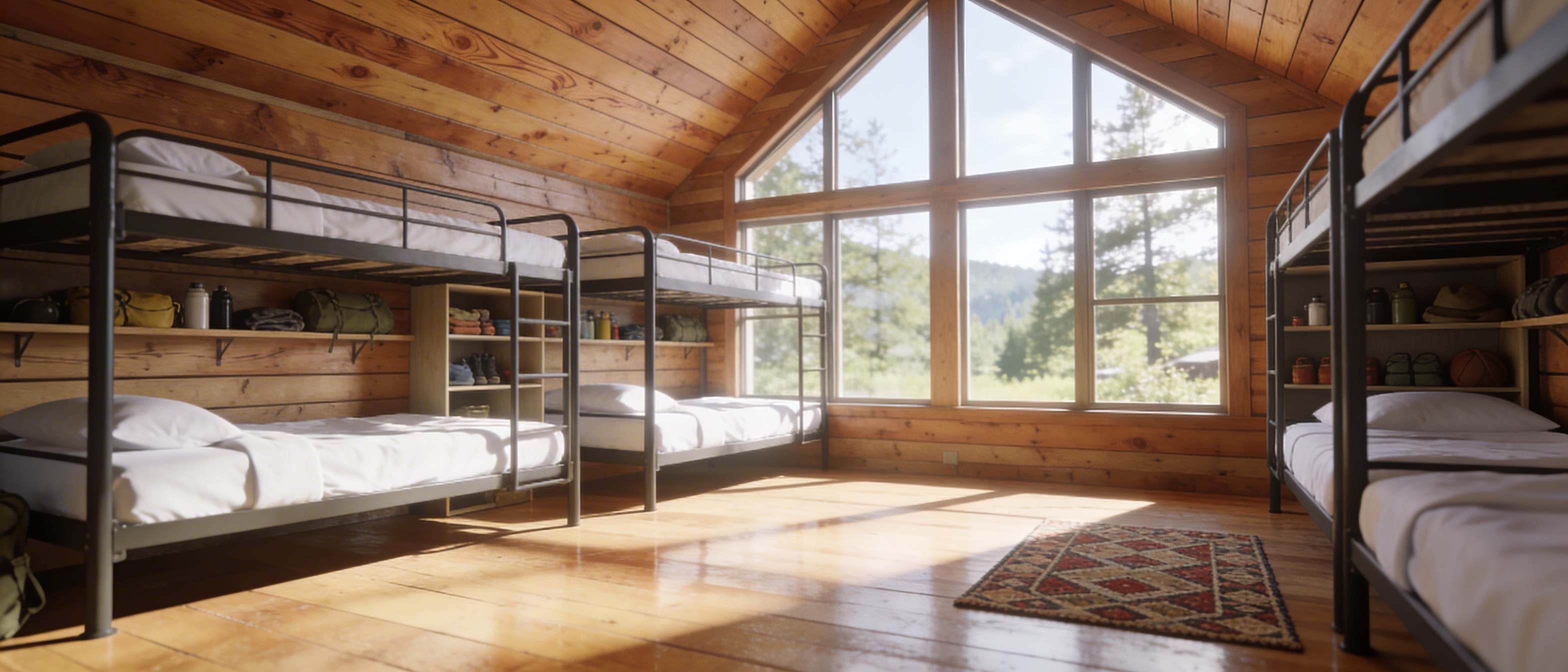 Immaculate camp cabin with perfectly made beds